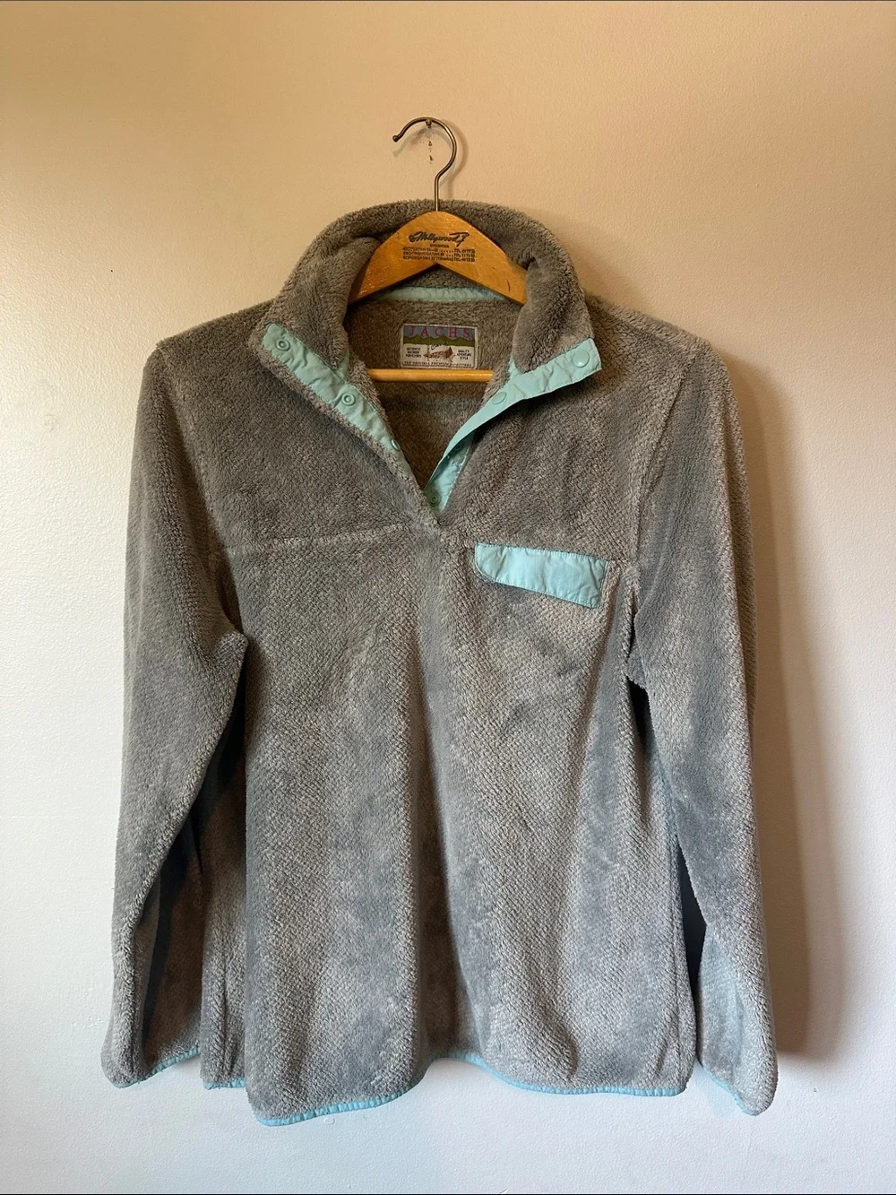 Jachs Gray Plush Fleece Pullover Snap T Jacket with Turquoise Accent Women's L - Picture 2 of 4